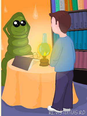 Ein grüner Wurm in einer mit gelben Faden gefederten Geschichte Ein grüner Wurm in einer mit gelben Faden gefederten Geschichte